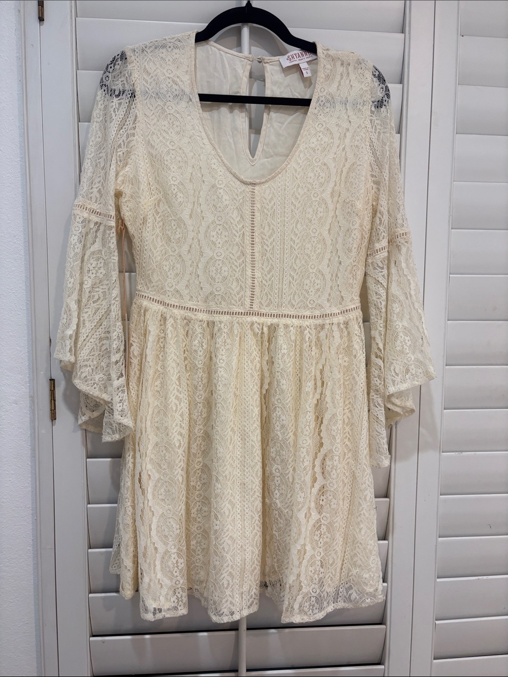 Shyanne Cream Lace Bohemian Dress with Crochet Trim